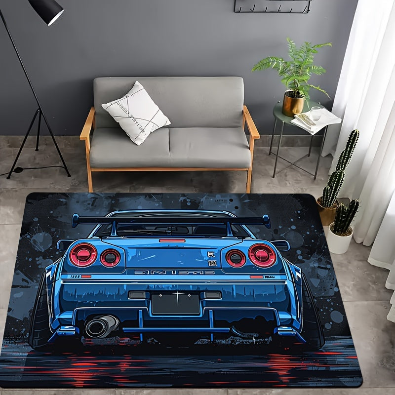 🟡Felpudo de diseño de coche deportivo genial, de 8 mm de grosor en suave poliéster, lavable a máquina, alfombra rectangular para interior en sala de estar, dormitorio, cocina, entrada - Alfombra decorativa antideslizante