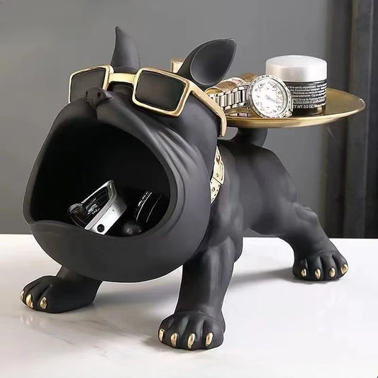 🟡 Figura de Bulldog para decoración del hogar, caja de almacenamiento de estatua de perro, adorno de Animal, escultura artística artesanal de resina, escultura de cachorro para el hogar, 30cm