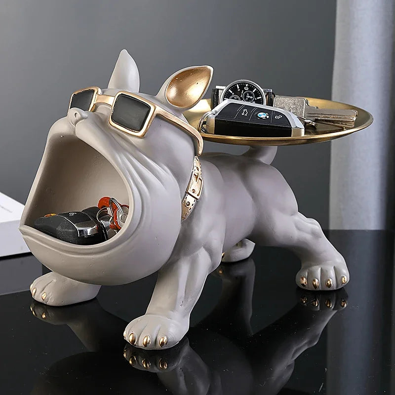 🟡 Figura de Bulldog para decoración del hogar, caja de almacenamiento de estatua de perro, adorno de Animal, escultura artística artesanal de resina, escultura de cachorro para el hogar, 30cm