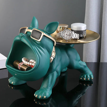 🟡 Figura de Bulldog para decoración del hogar, caja de almacenamiento de estatua de perro, adorno de Animal, escultura artística artesanal de resina, escultura de cachorro para el hogar, 30cm