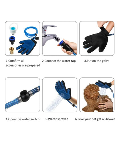 Guante más manguera para baño de mascota