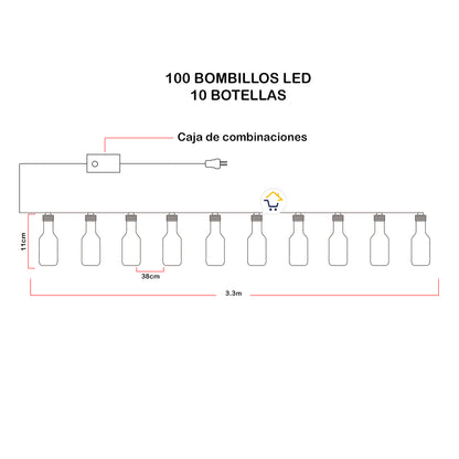 Guirnalda Luces Micro Led Botellas x10 Navidad 3.3 Mts