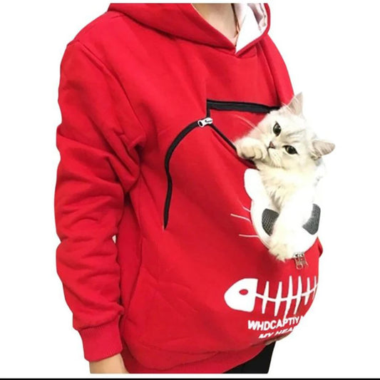🟡 Buzo con canguro para amantes de los gatos y perros, jerséis con bolsillo para cargar tu mascota y llevarla a todos lados contigo!
