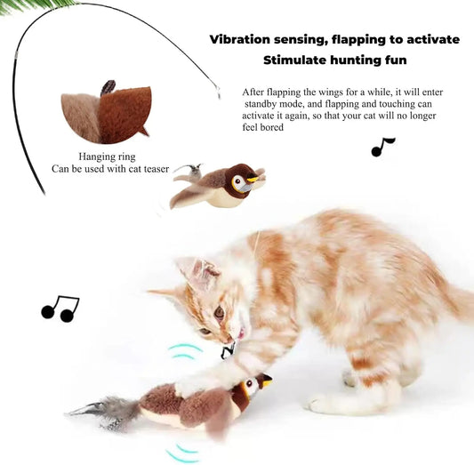 🟡 Juguete volador interactivo para gatos, pájaro batiente recargable para gatos de interior, juguetes de peluche activados por tacto para gatos