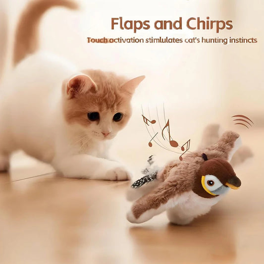 🟡 Juguete volador interactivo para gatos, pájaro batiente recargable para gatos de interior, juguetes de peluche activados por tacto para gatos