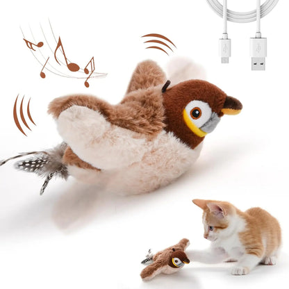 🟡 Juguete volador interactivo para gatos, pájaro batiente recargable para gatos de interior, juguetes de peluche activados por tacto para gatos