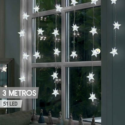 Luces Led Estrellas 3 Mts Extensión Cortina Luz Navidad Blanco
