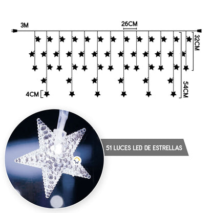 Luces Led Estrellas 3 Mts Extensión Cortina Luz Navidad Blanco