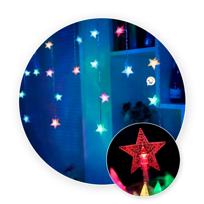 Luces Led Estrellas 3 Mts Extensión Cortina Luz Navidad Multicolor