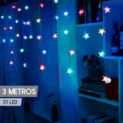 Luces Led Estrellas 3 Mts Extensión Cortina Luz Navidad Multicolor