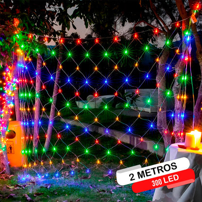 Luces Malla LED 300 Luces 2x1.8 Mts Luz Navidad