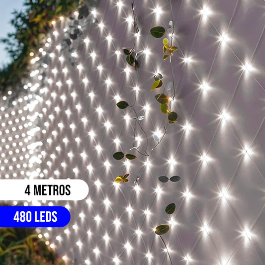 Luces Malla LED 480 Luces 4x1 Mts Luz Navidad Blanco Cable Transparente