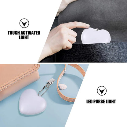🟡 Luz led con forma de corazón, lámpara para bolso, monedero activado por movimiento táctil, luz nocturna en forma de corazón para mujer y niña, decoración con dije