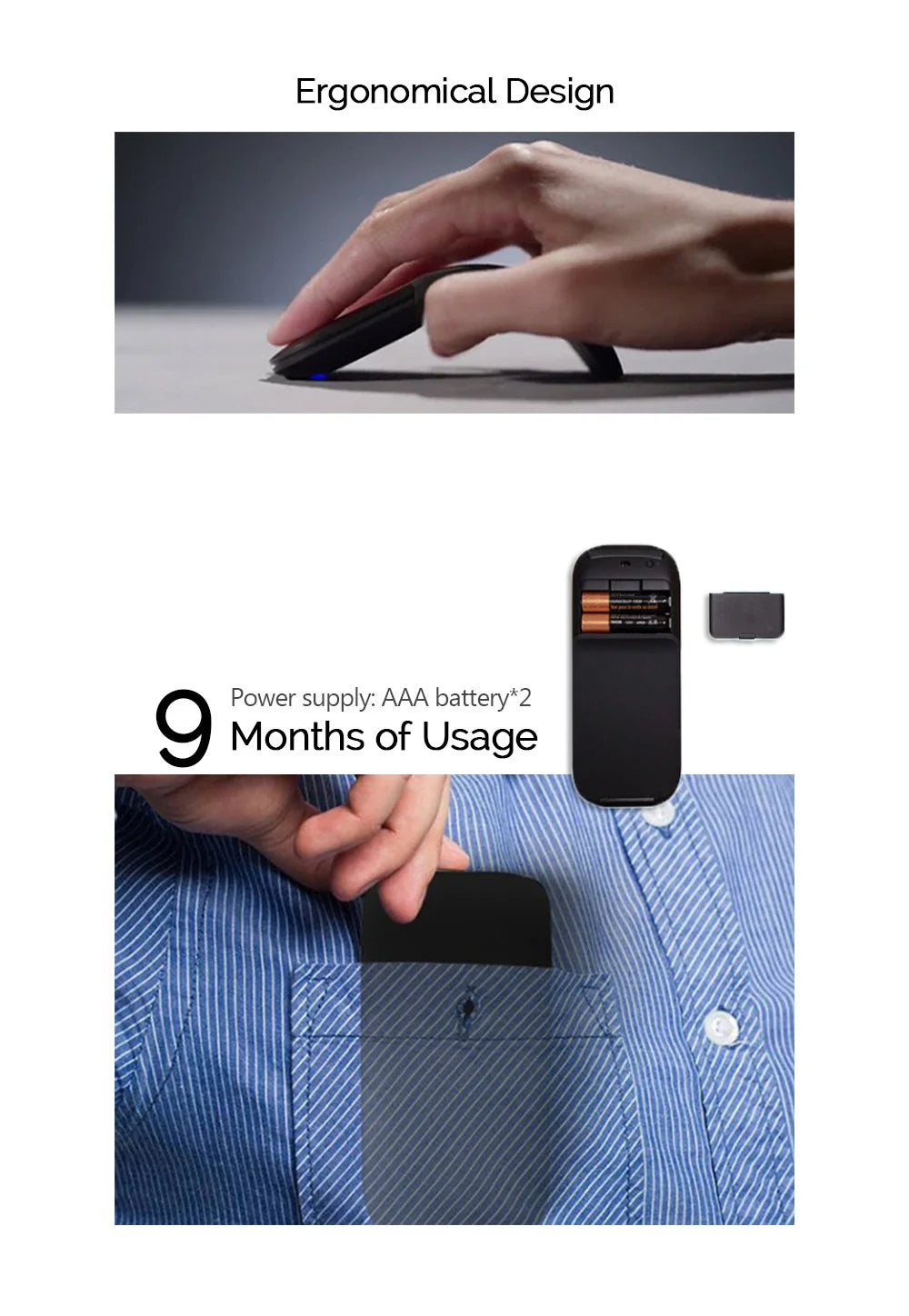 🟡 Mouse inalámbrico plegable con Bluetooth