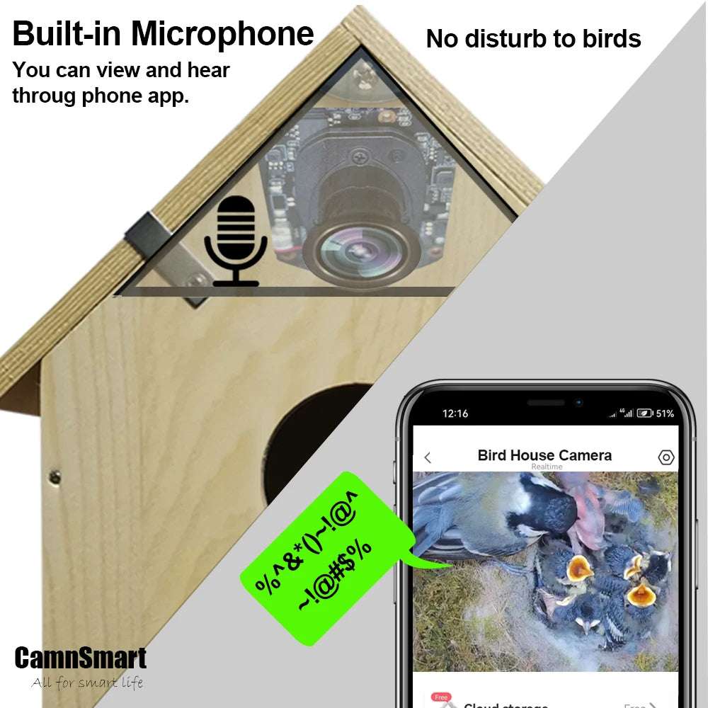 Nido de jaula para pájaros inteligente con cámara WIFI, soporte inalámbrico para exteriores, grabación, detección de movimiento, casa de madera Natural para loro mascota o pájaros silvestres visitantes