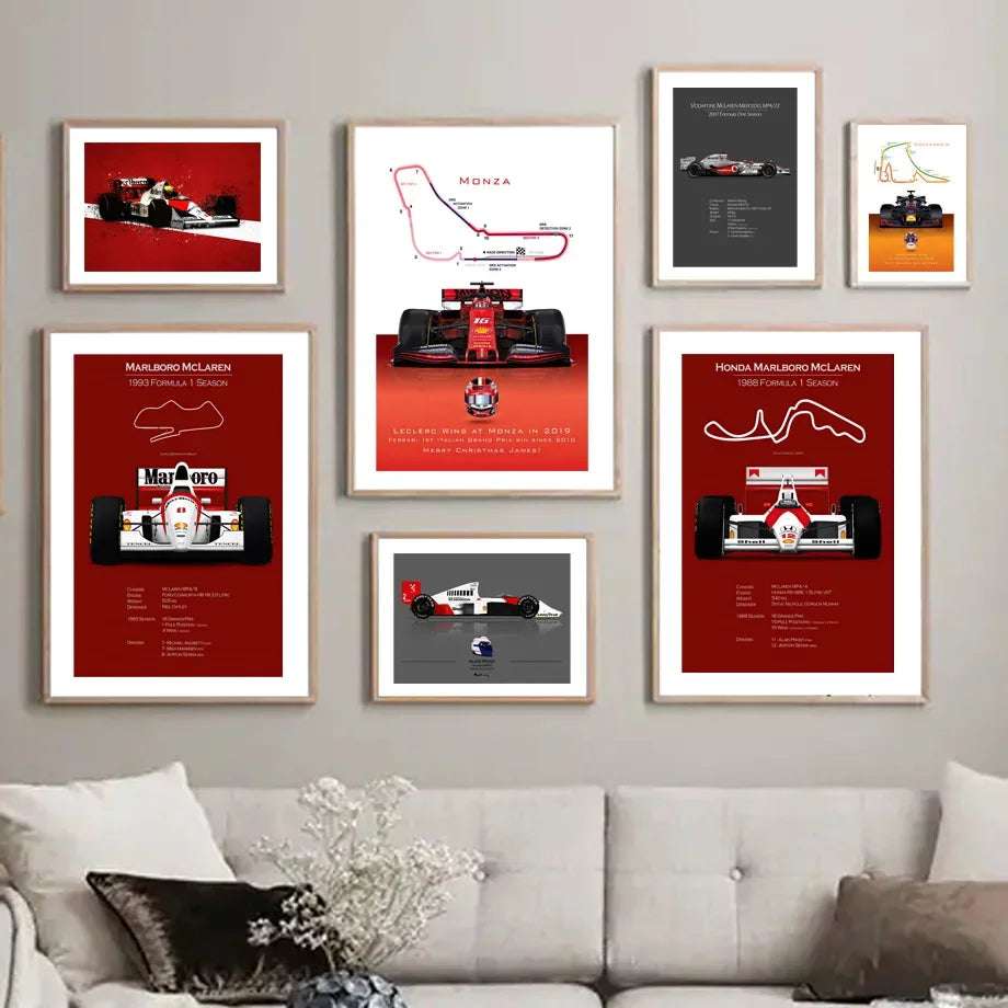 Fórmula 1 Race Track F1 Car Racing Helmet arte de pared, pintura en lienzo, carteles nórdicos e impresiones, imágenes de pared para decoración de sala de estar y habitación