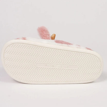 🟡 Pantuflas cálidas para mujer, zapatos cálidos con forro de piel sintética de jirafas y vacas de dibujos animados, suela plana antideslizante y esponjosa, ideales para el frío
