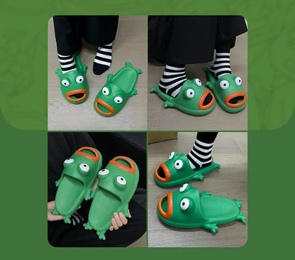 🟡 Sandalias de casa de rana, chanclas, sandalias de suela blanda, zapatos de casa antideslizantes y la para playa, chanclas Unisex extrañas con plataforma