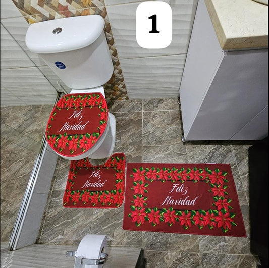 Set Tapete Para Baño Navideño