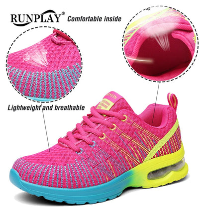 🟡 Tenis para mujer, zapatillas deportivas de malla con aumento de altura de 4CM con cojín de aire para Fitness, zapatillas deportivas transpirables para caminar para mujer