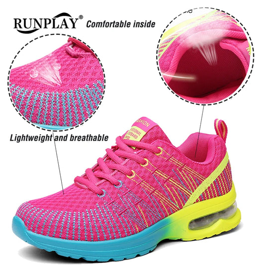 🟡 Tenis para mujer, zapatillas deportivas de malla con aumento de altura de 4CM con cojín de aire para Fitness, zapatillas deportivas transpirables para caminar para mujer