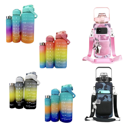 Trio Termo Motivacional + Funda Botella Mujer Hombre