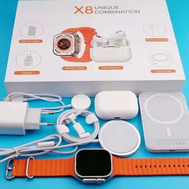Combo Reloj X8 Ultra + Audífonos + Batería Power Bank + 5 Accesorios   Set 8 en 1