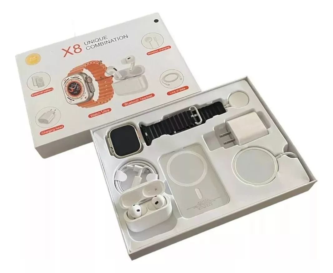 Combo Reloj X8 Ultra + Audífonos + Batería Power Bank + 5 Accesorios   Set 8 en 1