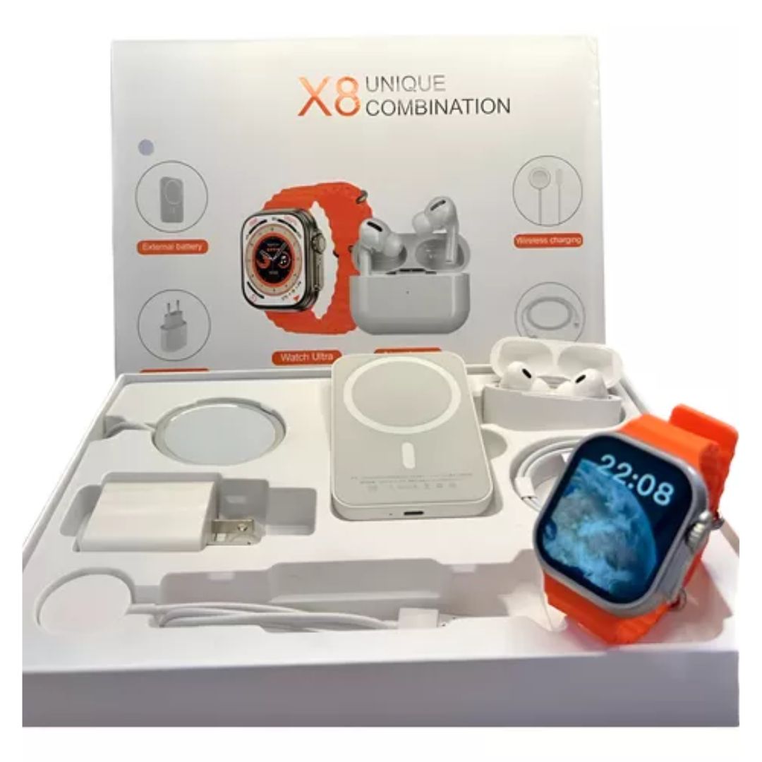 Combo Reloj X8 Ultra + Audífonos + Batería Power Bank + 5 Accesorios   Set 8 en 1