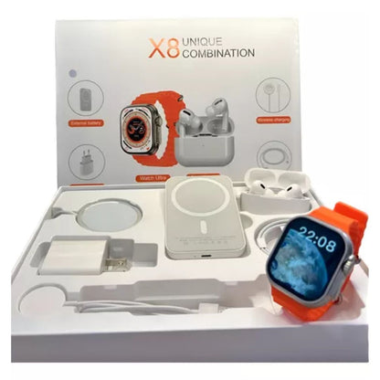 Combo Reloj X8 Ultra + Audífonos + Batería Power Bank + 5 Accesorios   Set 8 en 1