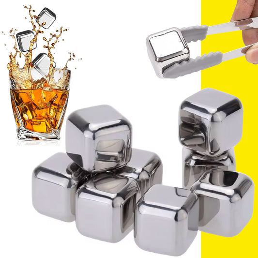 Set X8 Cubos Hielo Reutilizables Acero + Pinzas