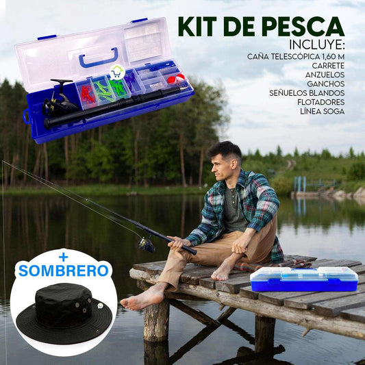 Combo Caña de Pescar+ Estuche+ Sombrero Boonie
