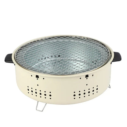 🟡 Parrilla de barbacoa portátil, estufa de carbón coreana, estufa de barbacoa dividida de acero inoxidable, estante de barbacoa redondo antiadherente para acampar al aire libre