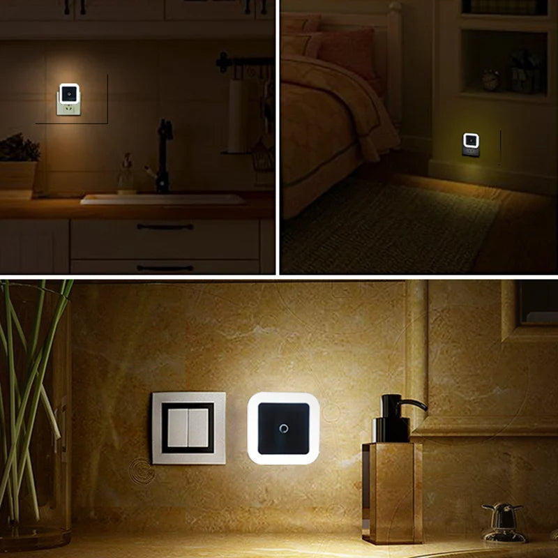 🟡 Luz LED nocturna enchufable con Sensor de iluminación, Control, ahorro de energía, luz de noche para niños, lámpara de pared para inodoro para dormitorio y hogar