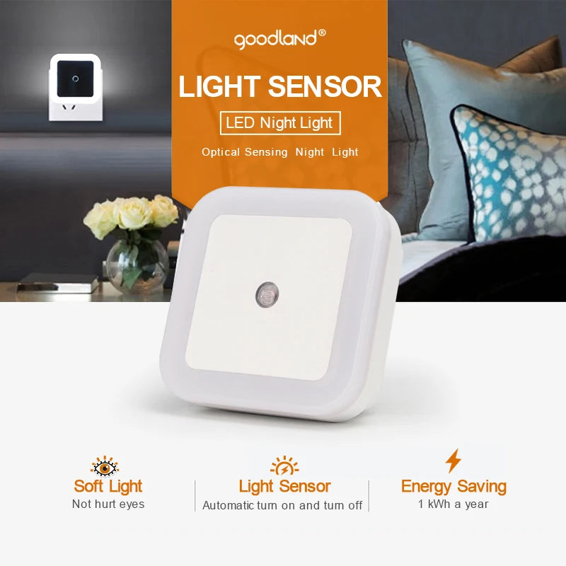 🟡 Luz LED nocturna enchufable con Sensor de iluminación, Control, ahorro de energía, luz de noche para niños, lámpara de pared para inodoro para dormitorio y hogar