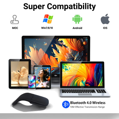 🟡 Ratón inalámbrico plegable con Bluetooth 4.0 Mouse silencioso ultrafino con arco táctil de 1600 DPI para uso en oficina y portátil, Surfacebook