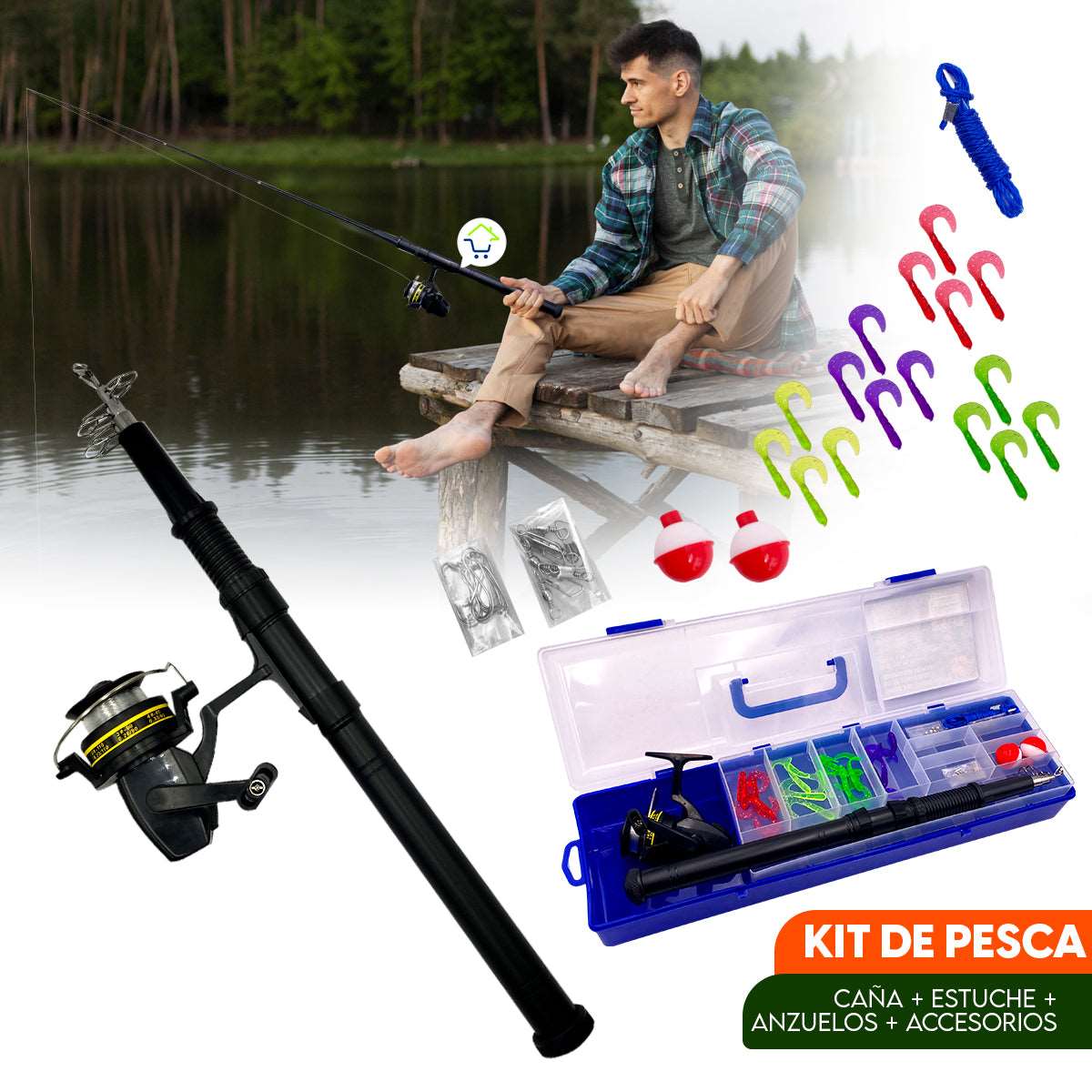 Combo Caña de Pescar+ Estuche+ Sombrero Boonie