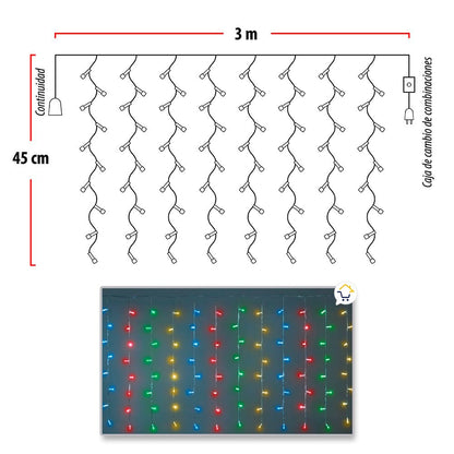 Cortina Led 3 Mts x 45 Cm 100 Led Multicolor Luces Navidad