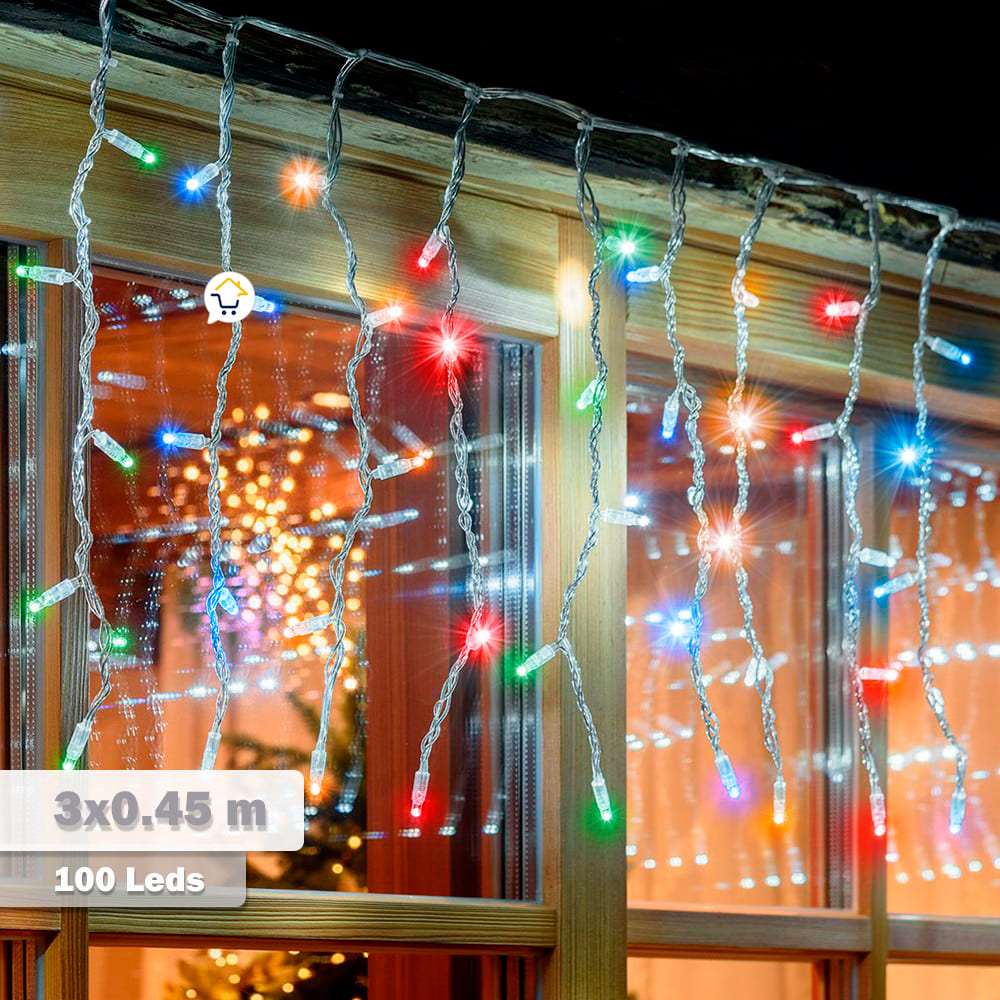 Cortina Led 3 Mts x 45 Cm 100 Led Multicolor Luces Navidad