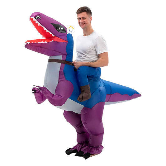 Disfraz De Dinosaurio Morado Inflable Montable Halloween Adulto