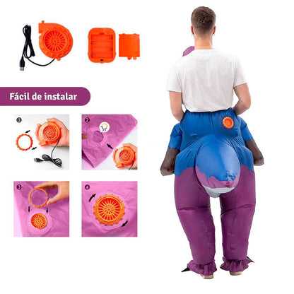 Disfraz De Dinosaurio Morado Inflable Montable Halloween Adulto