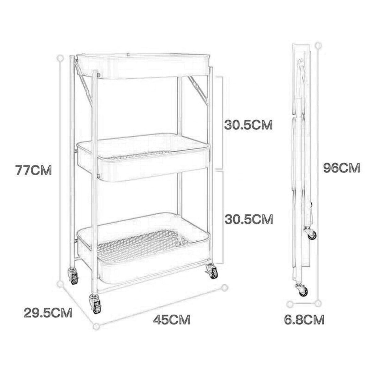 Carro Cocina 3 Niveles Metálico Plegable