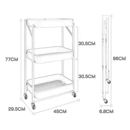 Carro Cocina 3 Niveles Metálico Plegable