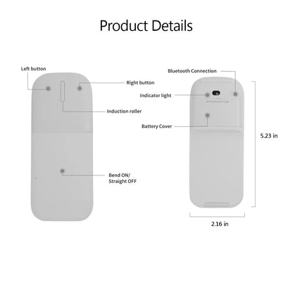 🟡 Ratón inalámbrico plegable con Bluetooth 4.0 Mouse silencioso ultrafino con arco táctil de 1600 DPI para uso en oficina y portátil, Surfacebook