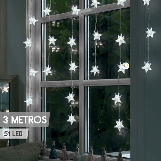 Luces Led Estrellas 3 Mts Extensión Cortina Luz Navidad Blanco