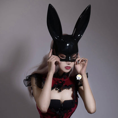 Máscara Conejo Negro Mujer Sexy Media Cara Halloween Accesorio Disfraz
