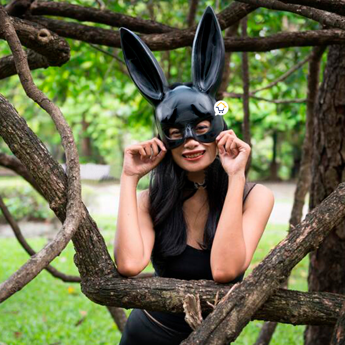 Máscara Conejo Negro Mujer Sexy Media Cara Halloween Accesorio Disfraz