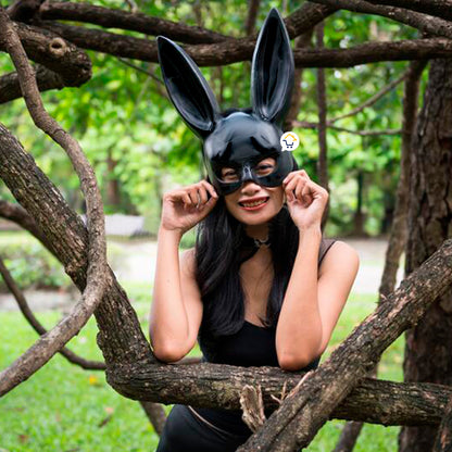Máscara Conejo Negro Mujer Sexy Media Cara Halloween Accesorio Disfraz
