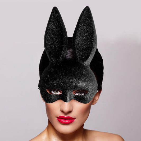 Máscara De Conejo Sexy Media Cara Glitter Halloween Accesorio Disfraz