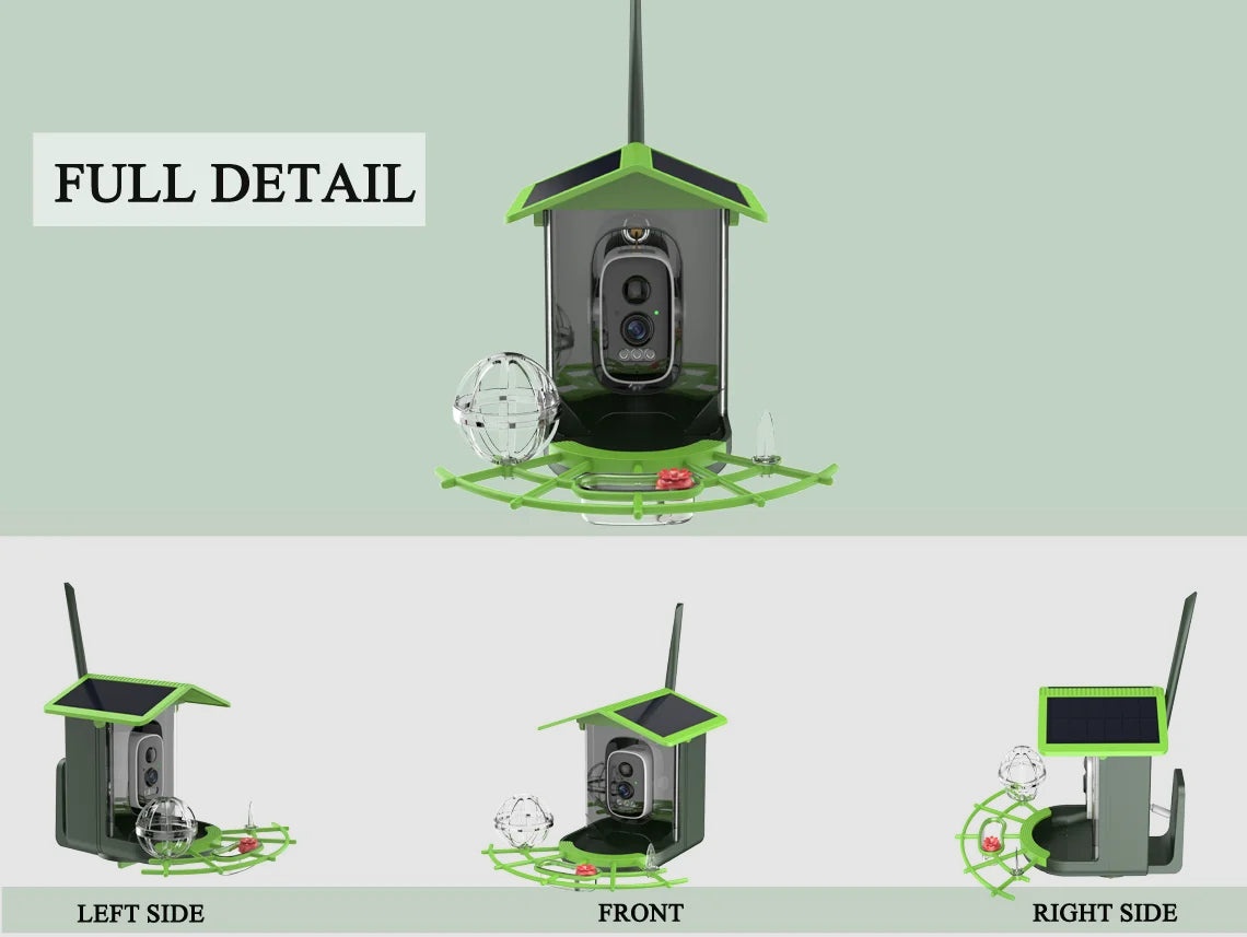 🟡 Cámara alimentadora de pájaros 4MP 2K HD captura de vídeo para pájaros WiFi batería de cámara alimentada por energía Solar con Panel Solar, alertas instantáneas, observación de aves visitantes silvestres